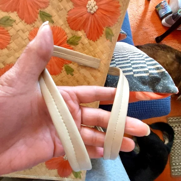 Vintage 70s/80s Large Straw Raffetta Floral Handbag/Tote - Picture 6 of 6